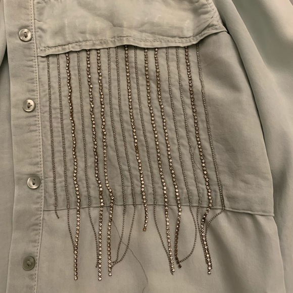 Zara Button down shirt with rhinestone fringe - Picture 2 of 3